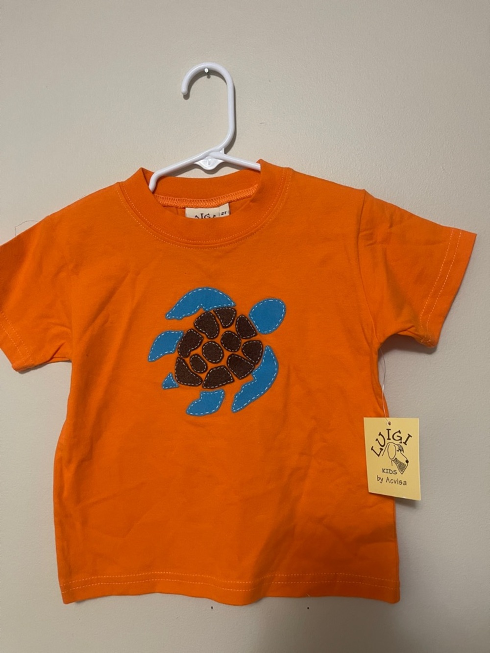Luigi Kids Orange Short-Sleeve Turtle Appliqué Tee